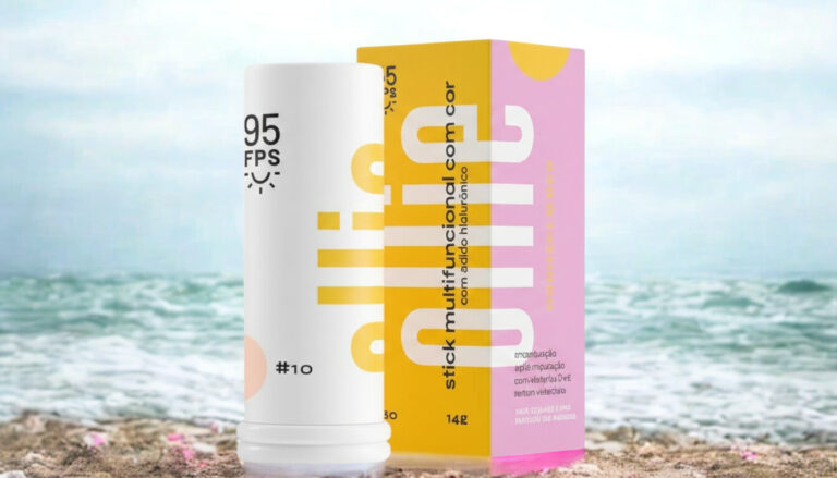 Protetor Solar em Bastão Ollie FPS 95 com cor e ácido hialurônico em embalagem stick para pele oleosa.