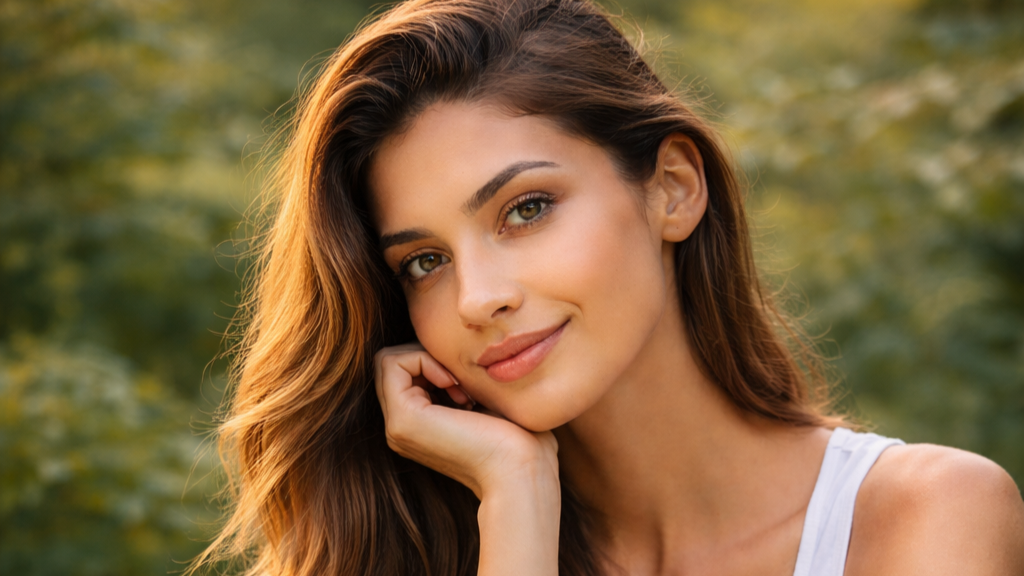 Modelo bonita expressando bem-estar e clareza mental através de práticas de higiene mental e biohacking