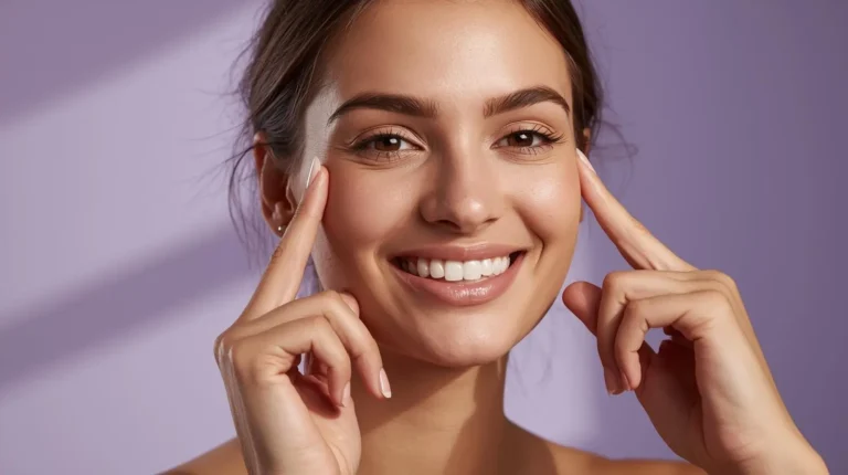 Mulher realizando exercício de pilates facial para tratar flacidez facial pós-Ozempic, técnica natural de lifting sem preenchimento para reconstruir volume das bochechas e firmar o rosto em 21 dias