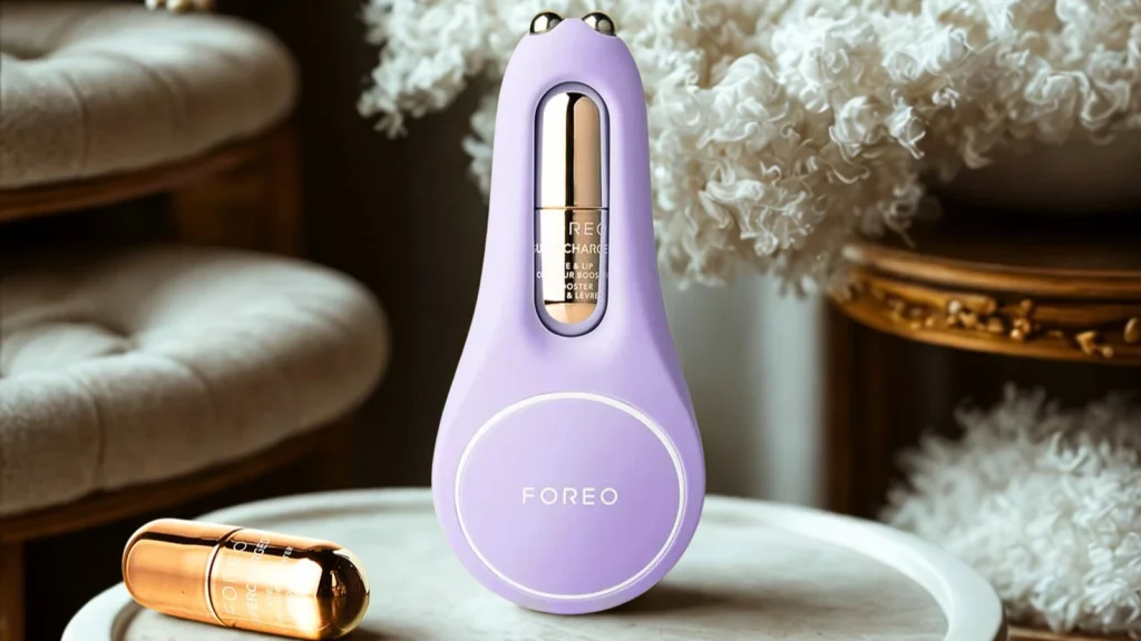 Foreo Bear 2 lilás com 5 níveis de intensidade e sérum condutor dourado, dispositivo de microcorrente facial FDA aprovado para tonificação e rejuvenescimento em casa